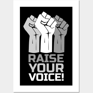 Raise Your Voice with Fist 3 in White Posters and Art